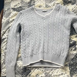 Cable Knit V-Neck Sweater in Light Blue - Women